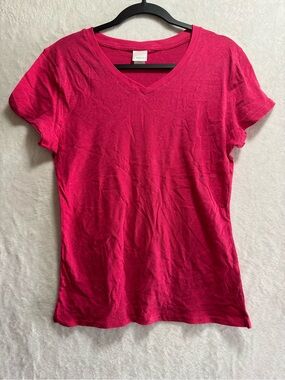 J. America Women's V-Neck Tee in Bright Pink